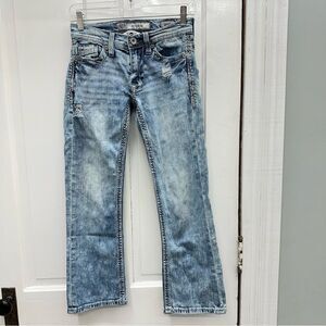 BKE Aiden bootleg thick stitch distressed boot cut denim jeans mens 25S 25 short